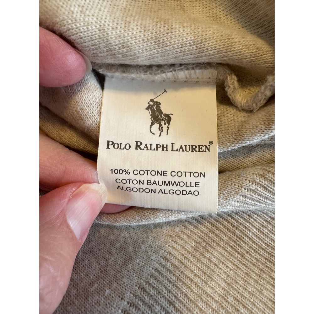 Polo Ralph Lauren Mens XXL Oatmeal Beige Cotton Crewneck Sweater Elbow Patches - Picture 4 of 4